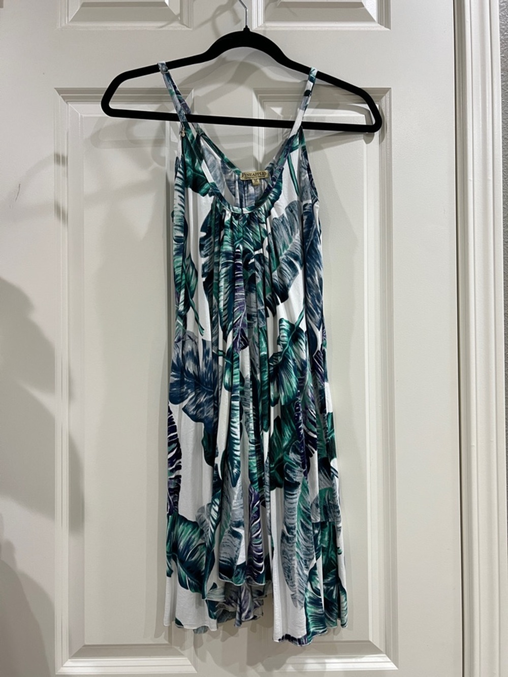 Green & Blue Leaf Pattern Sundress – Resort Wear, size medium